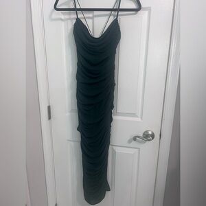 NWT | Klesis Chic Ruched Evergreen Spaghetti Strap Dress, Size M